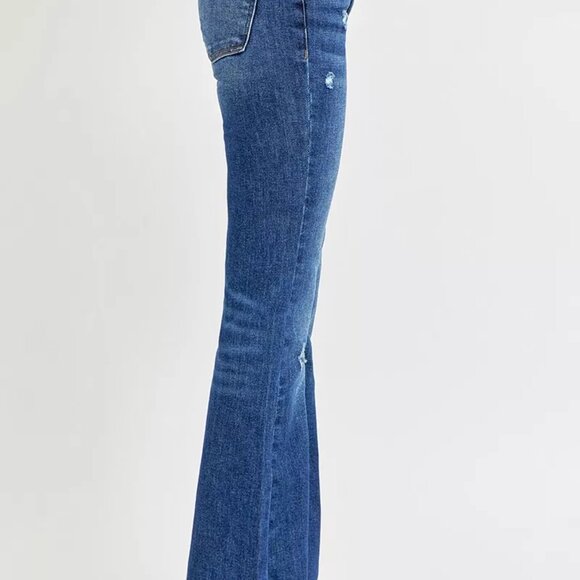 RISEN Full Size Distressed Mid Rise Flare Jeans Plus Size - Picture 5 of 7